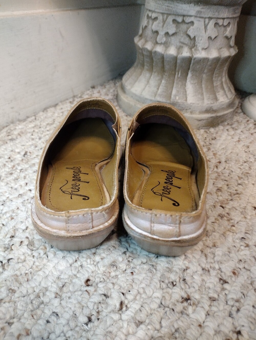 Anthropologie Free People Tallulah Frosted Taupe Boho Western Wedge Mules - Picture 3 of 6